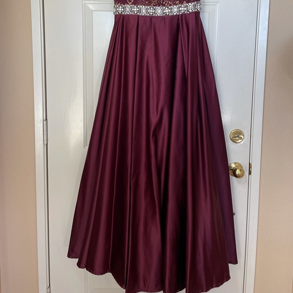 Jovani Wine Colored Satin Ballgown - Picture 2 of 10